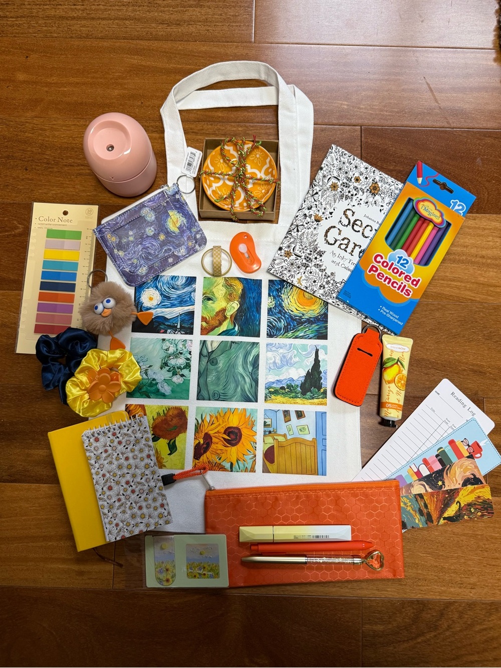 Van Gogh Art Grid Canvas Tote Bag with Bookish Bundle Accesories
